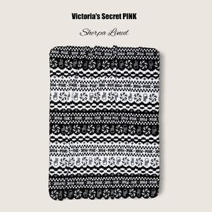 VS PINK Black White Fair Isle Snowflake Cozy Plush Sherpa Blanket 60"x50" NEW